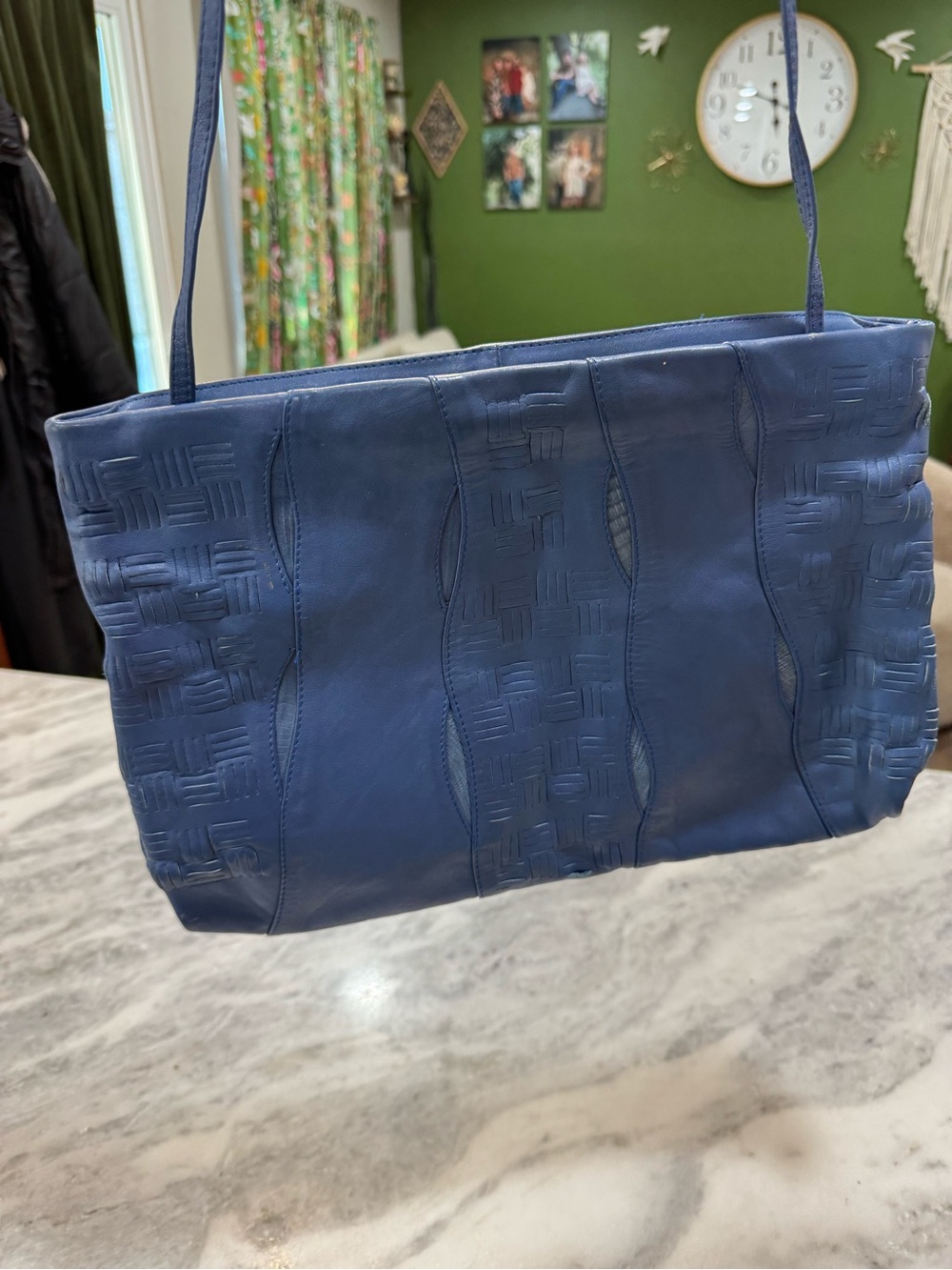 Vintage Blue Woven-Detail Women’s Large Purse